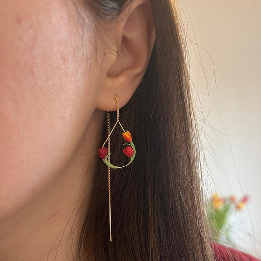 Tulip flower threader earrings