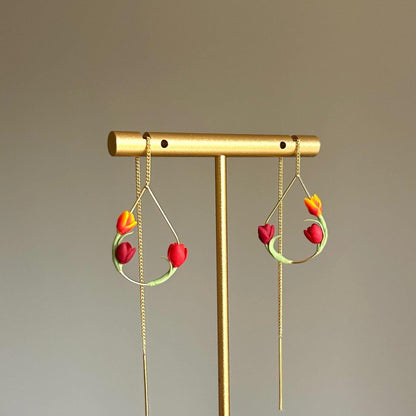 Tulip flower threader earrings