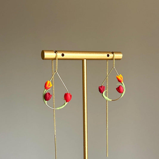 Tulip flower threader earrings