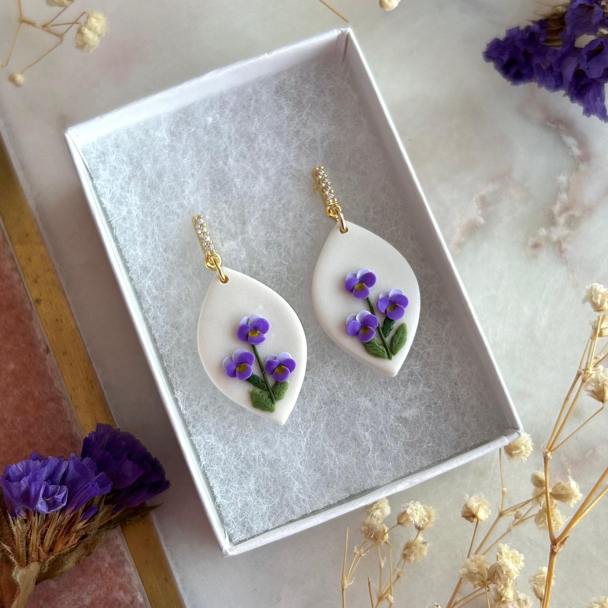 Violet February birth month earrings