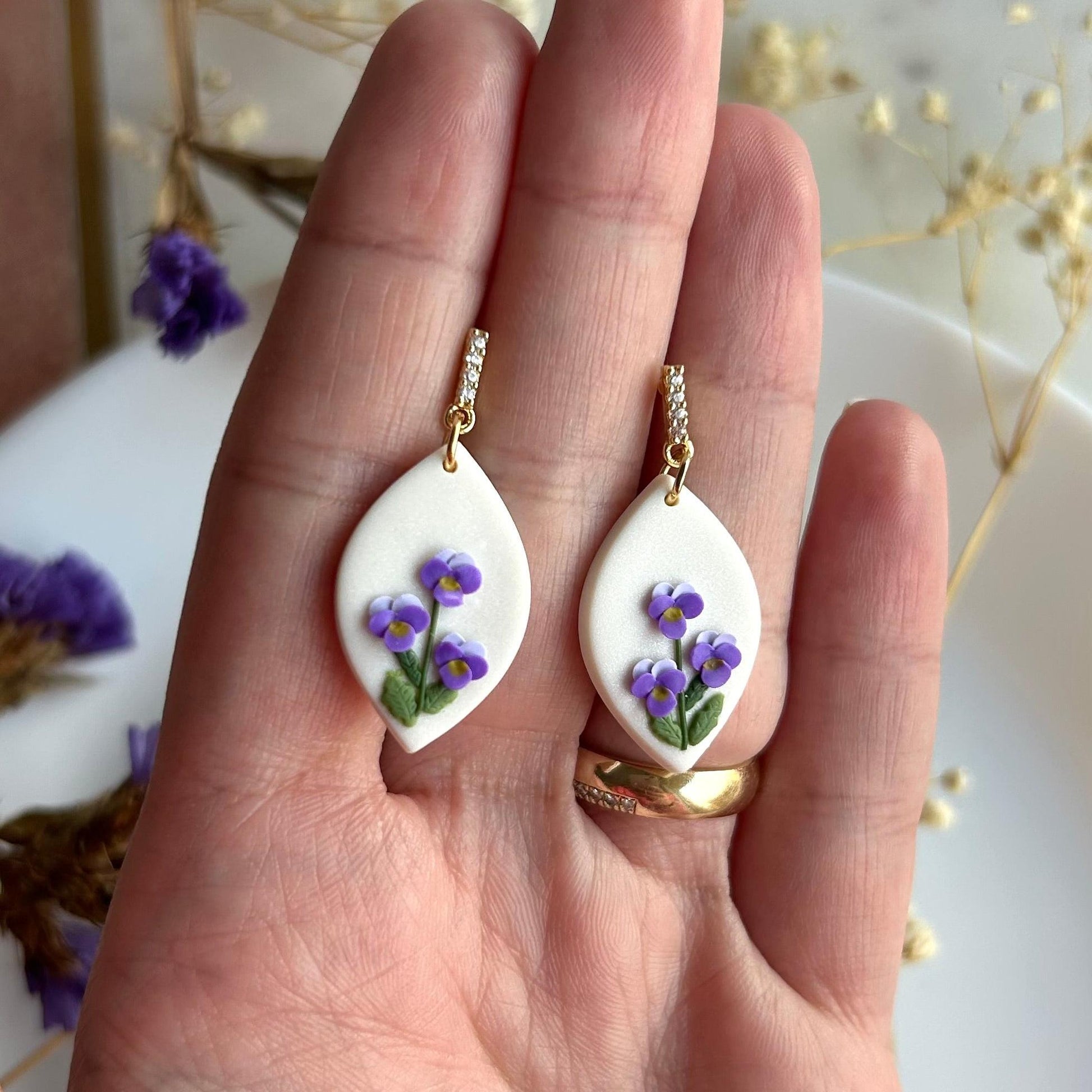 Violet February birth month earrings