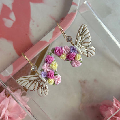 Floral butterfly dangle earrings