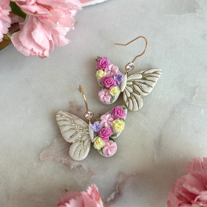 Floral butterfly dangle earrings