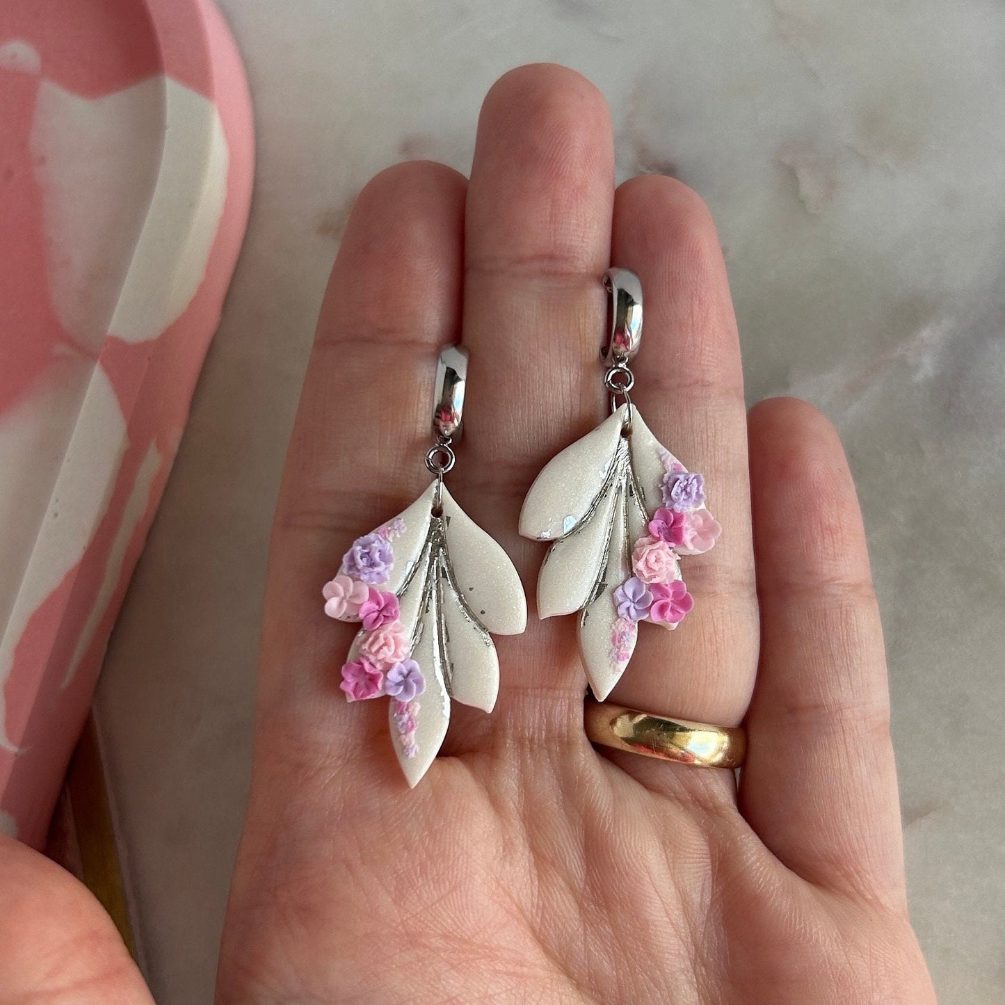 Floral pastel earrings with huggie post