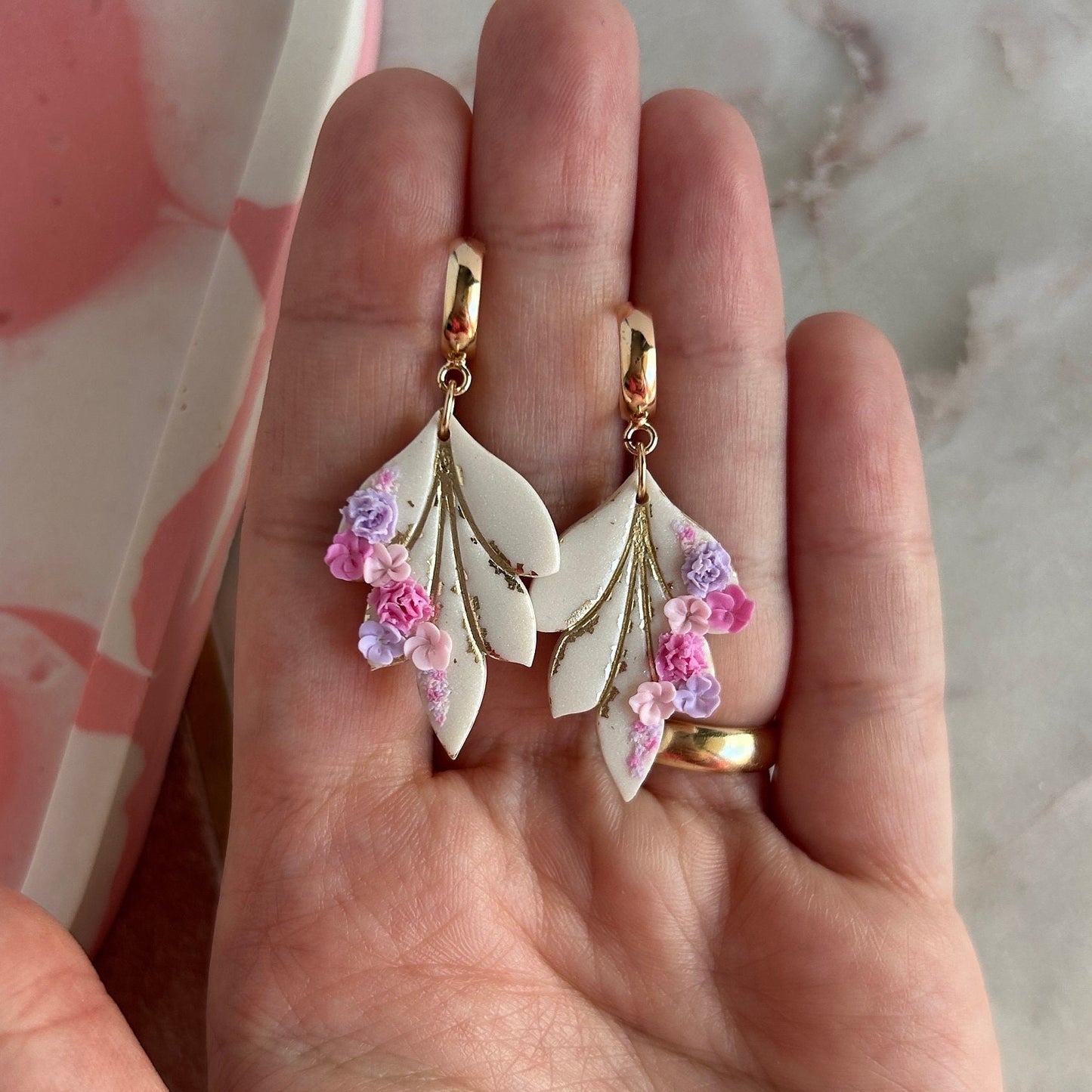 Floral pastel earrings with huggie post