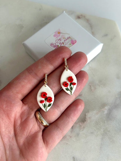 Poppy August birth month earrings