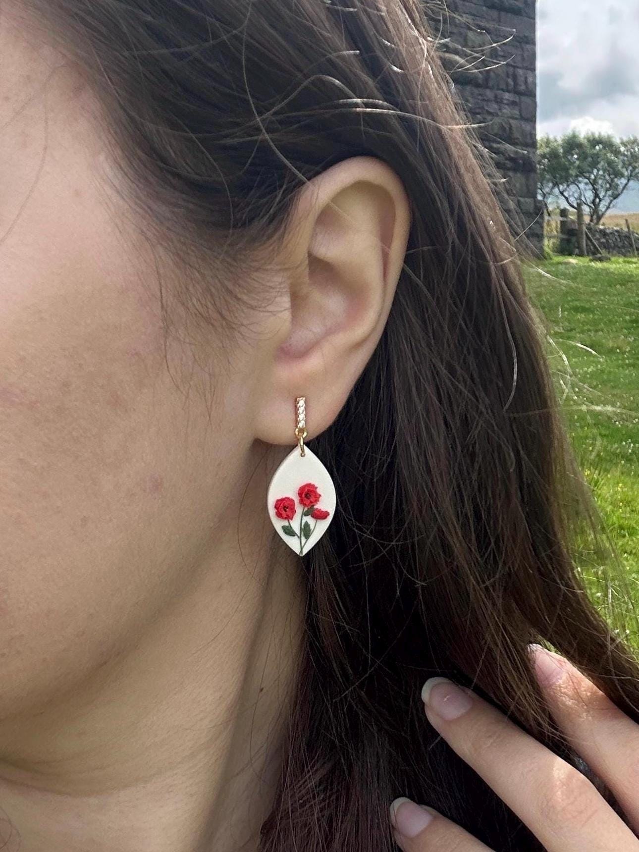 Poppy August birth month earrings