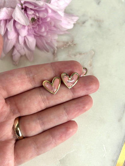 Gold framed heart marble studs