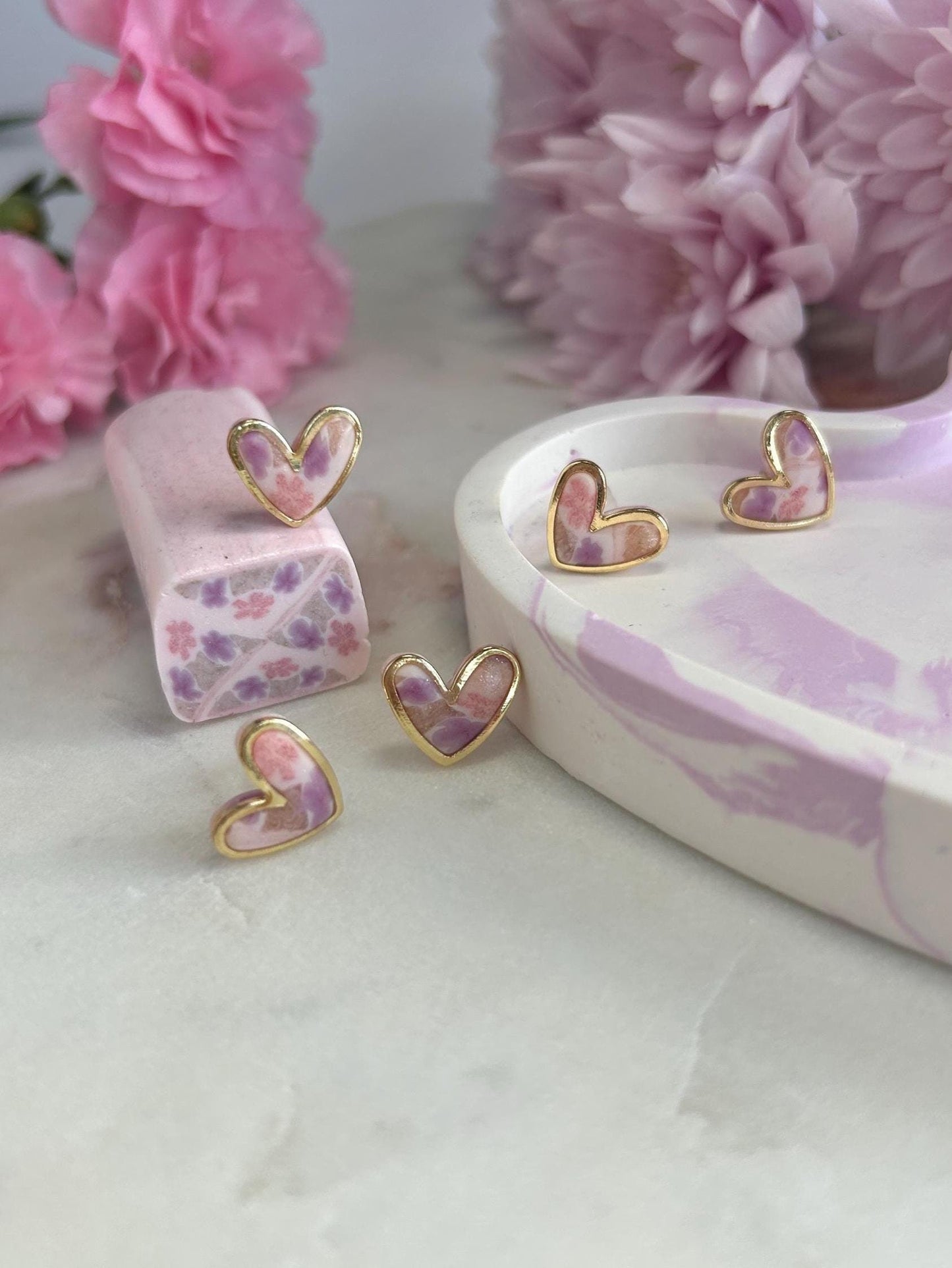 Floral gold framed heart studs