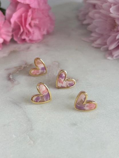 Floral gold framed heart studs