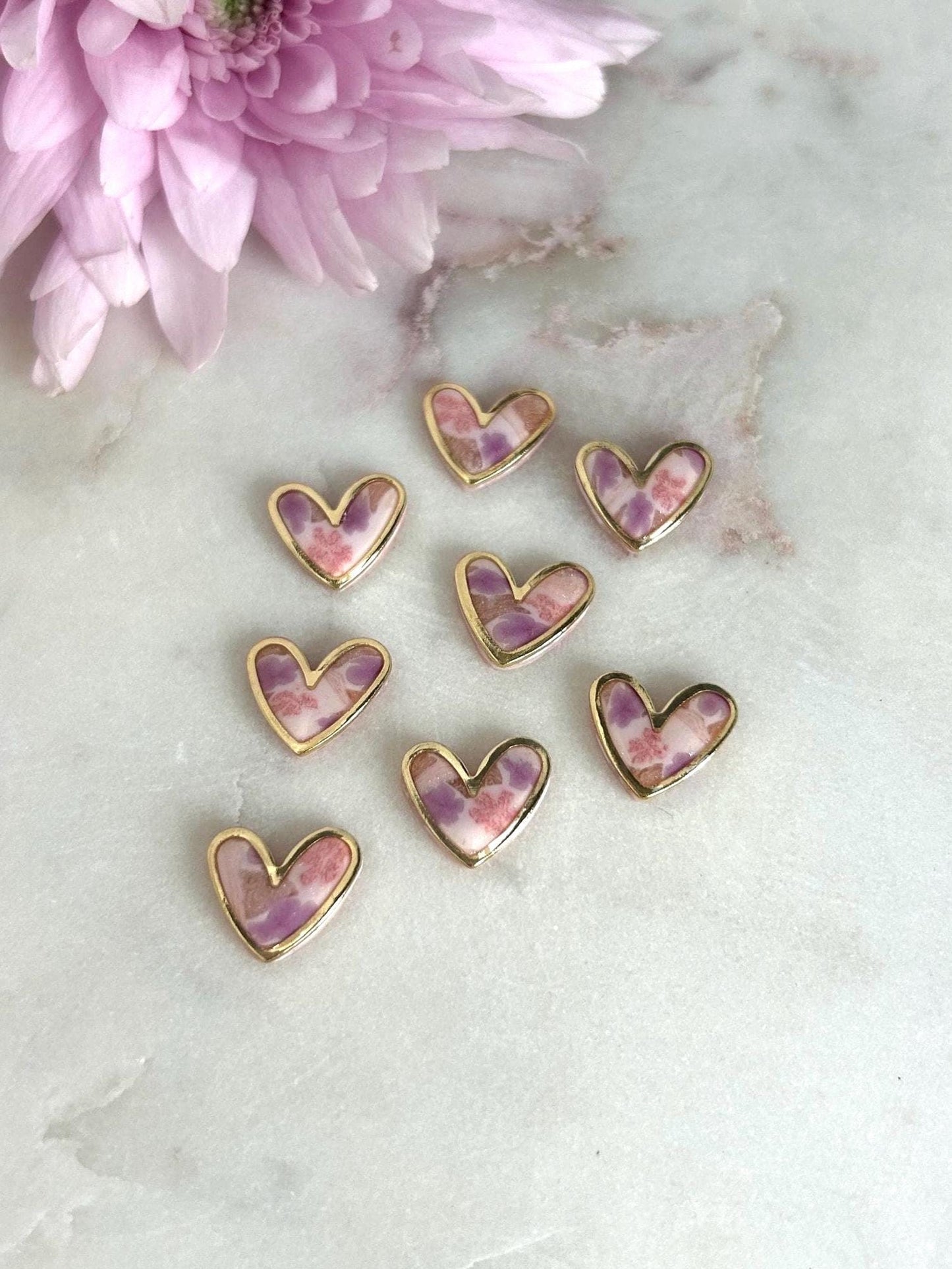 Floral gold framed heart studs