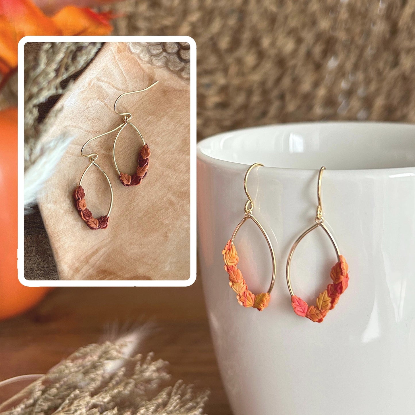 Autumn leaves oval earrings