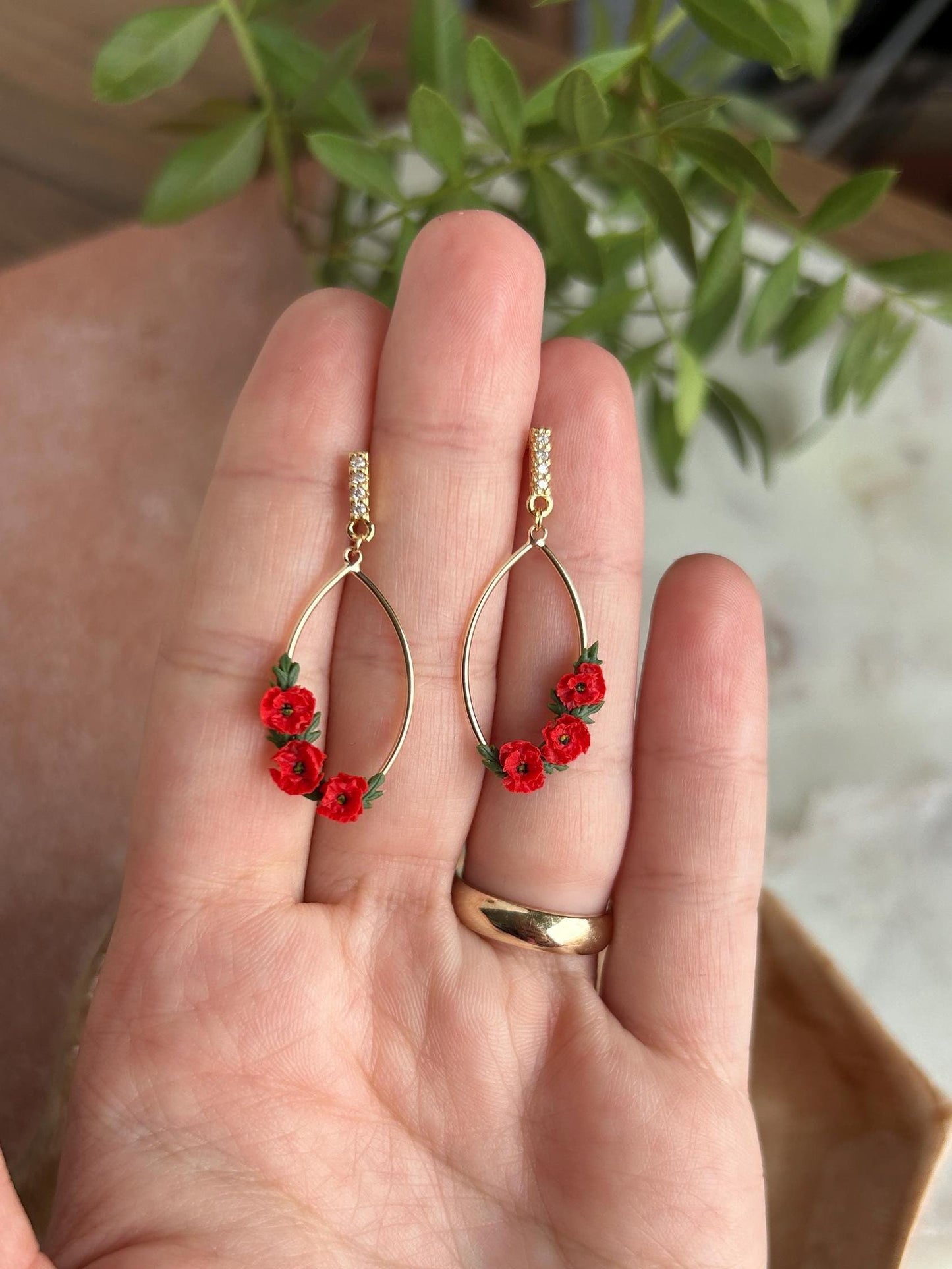 Poppy August birth month earrings