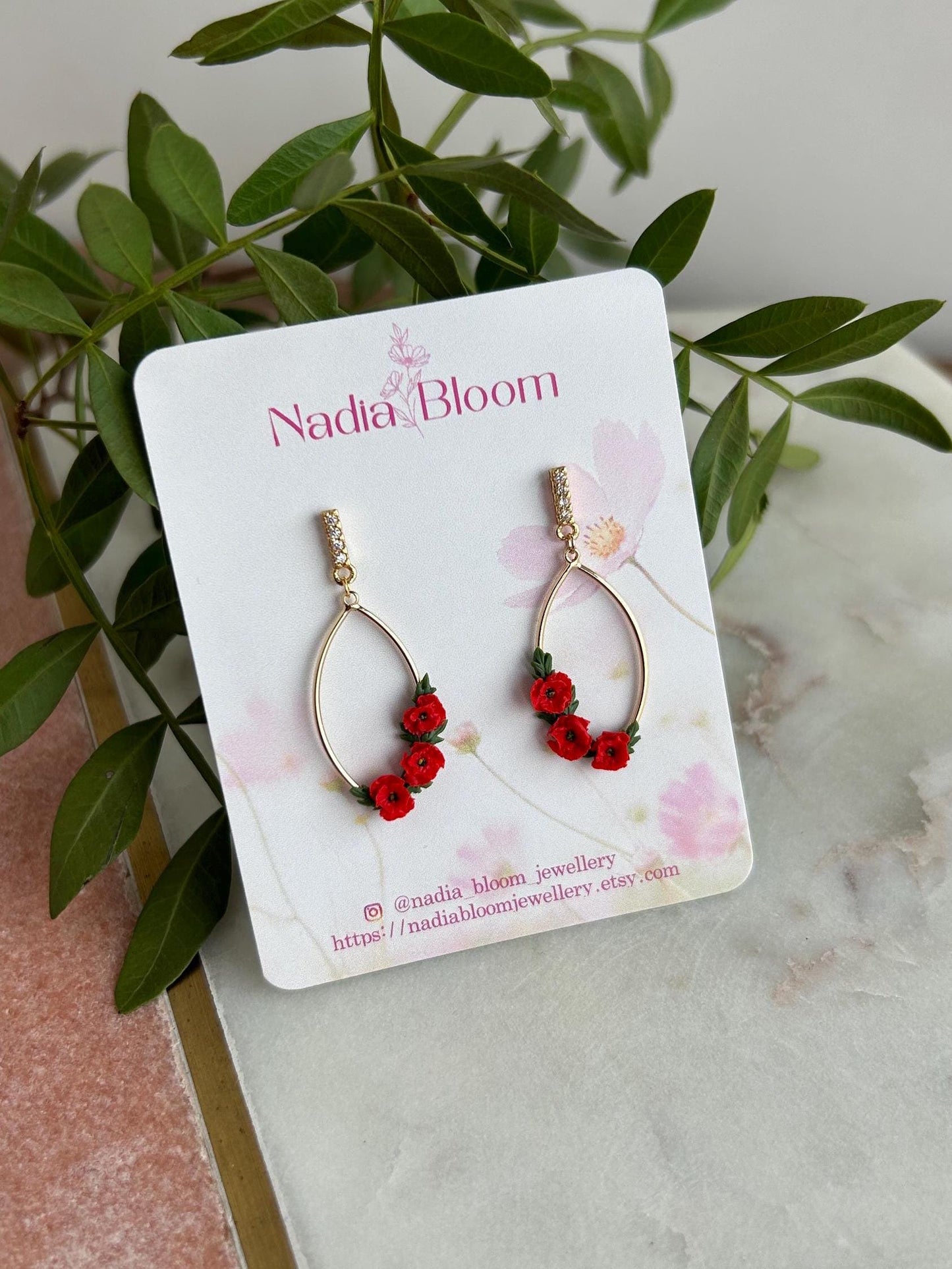 Poppy August birth month earrings